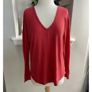 Athleta  Women's Medium Long Sleeve V-Neck Top Casual Pullover Red Loungewear